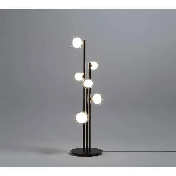 Nabila 552.66L Gulvlampe Sort/Bøstet Messing/Klar Glas
