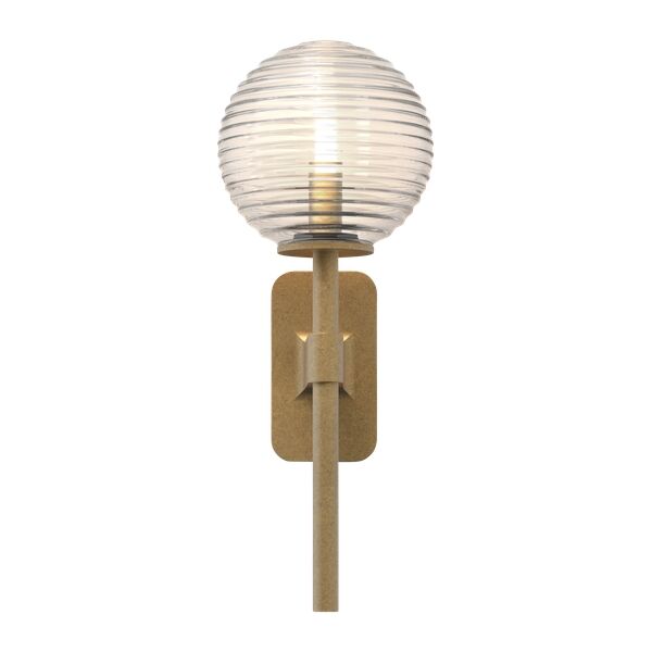 Tacoma Enkel Vegglampe Antikk Messing og Rillet Skjerm Transparent