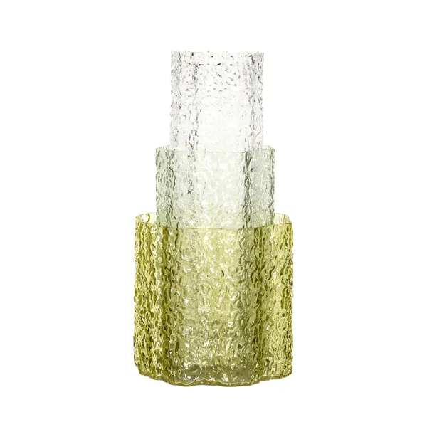 Triple Vase Set of 3 Clear/ Dark Green/ Light Green