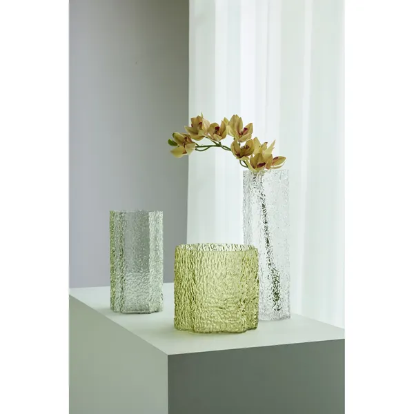 Triple Vase Set of 3 Clear/ Dark Green/ Light Green