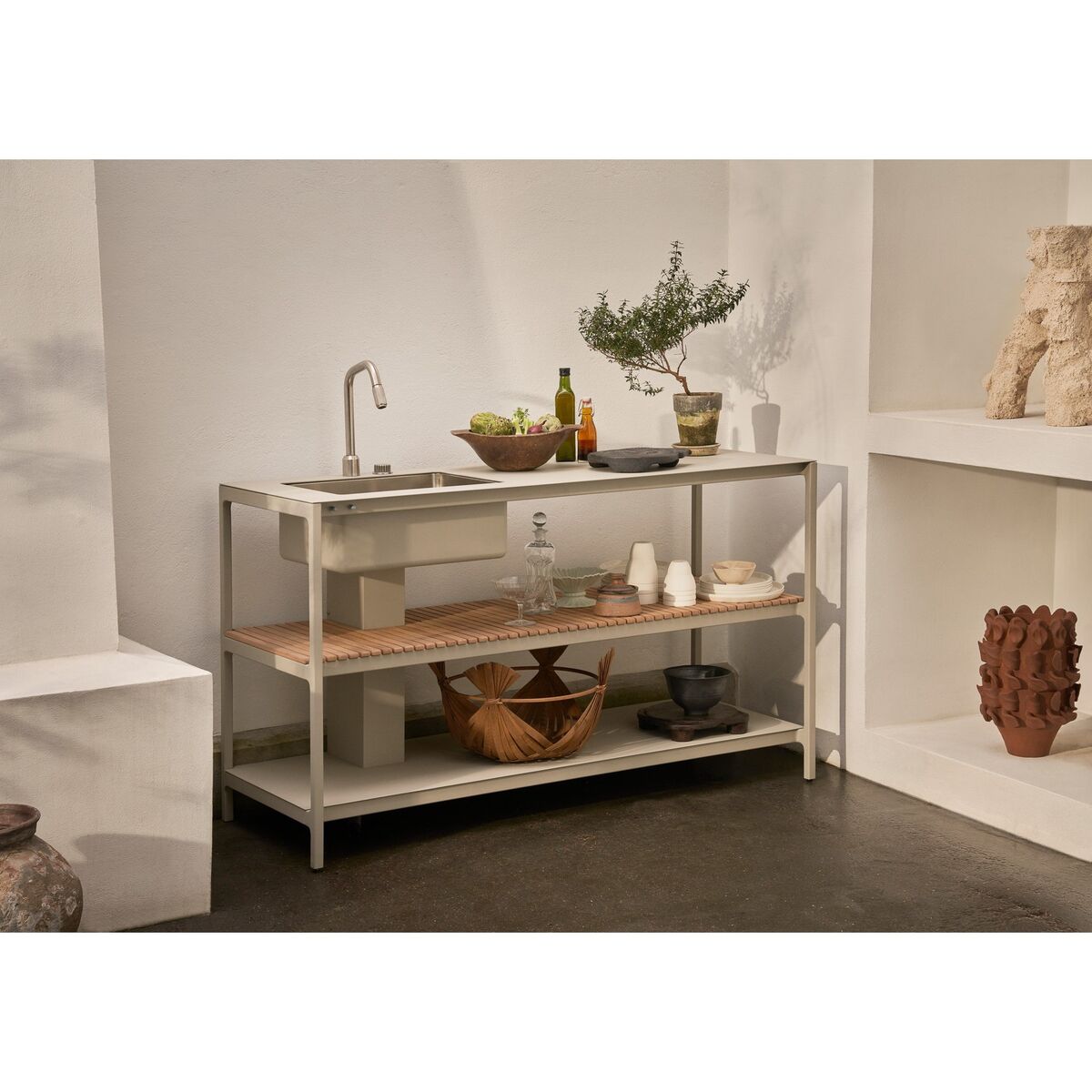 742 Open-Air Kitchen Module Large With Sink Aluminum/Teak