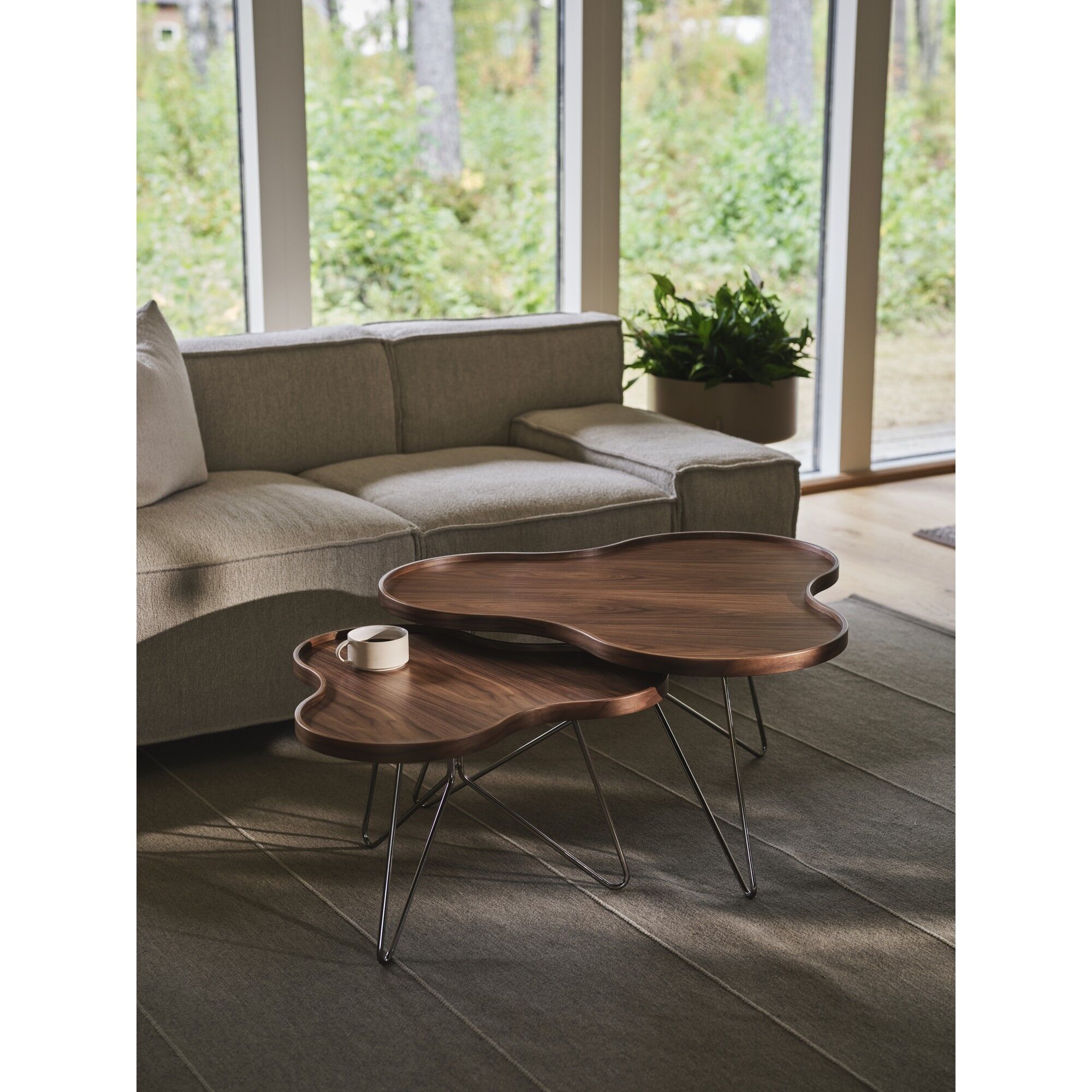 Flower Mono Coffee Table 66x39 Chrome/ Walnut | AndLight