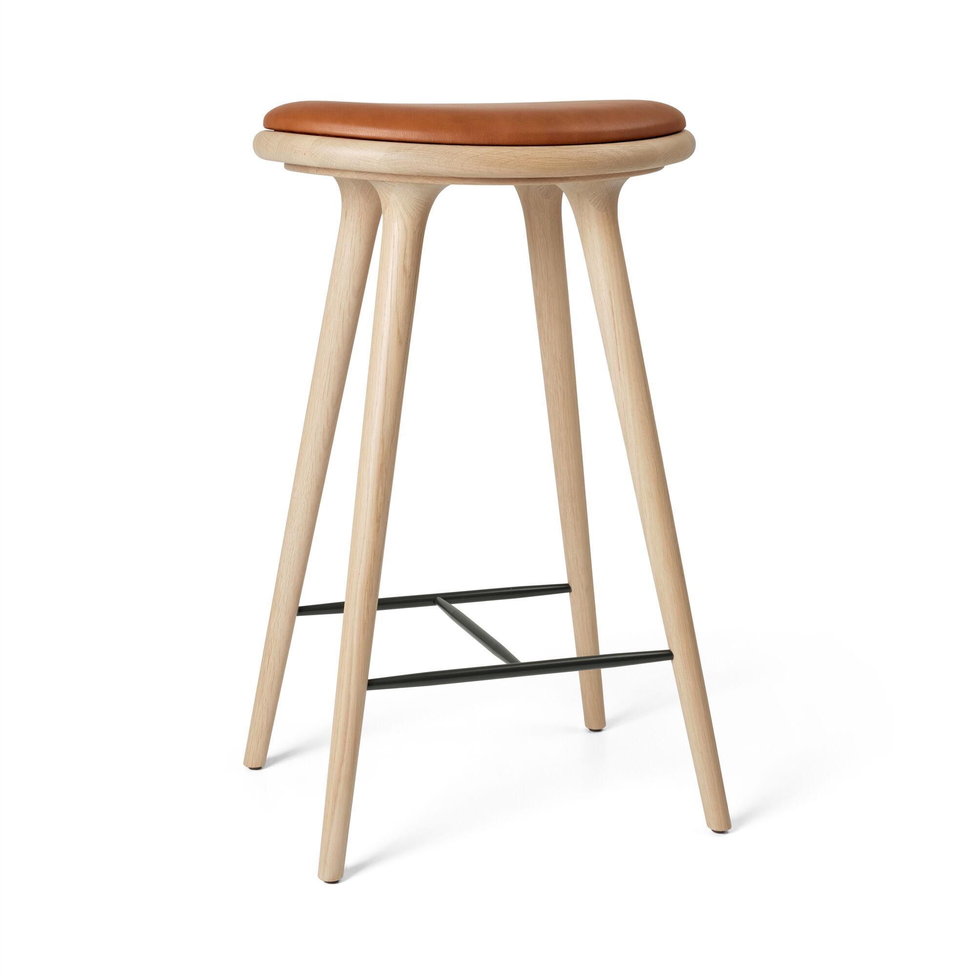 High Stool Barstol Mat Eg/Valnød Læder 74 cm