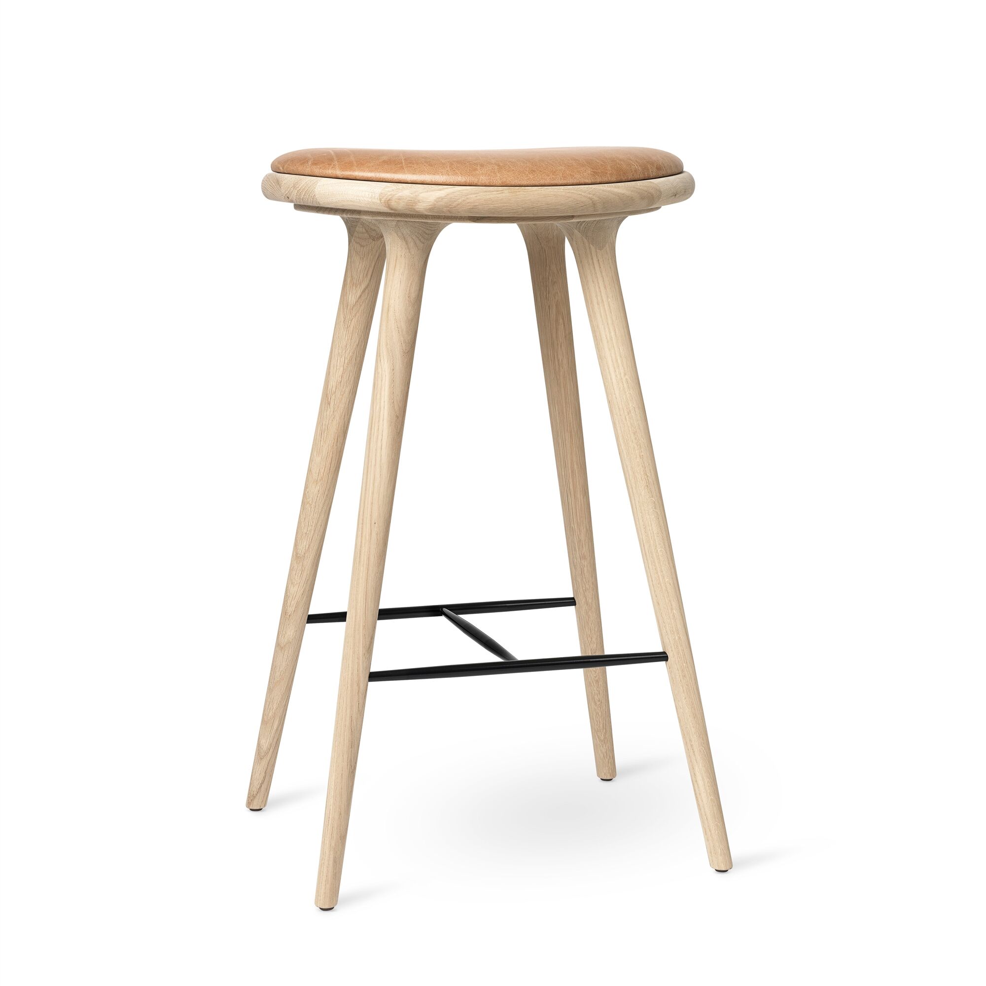 Høy Barkrakk Såpebehandlet Eik/ Sand Lær 74 cm