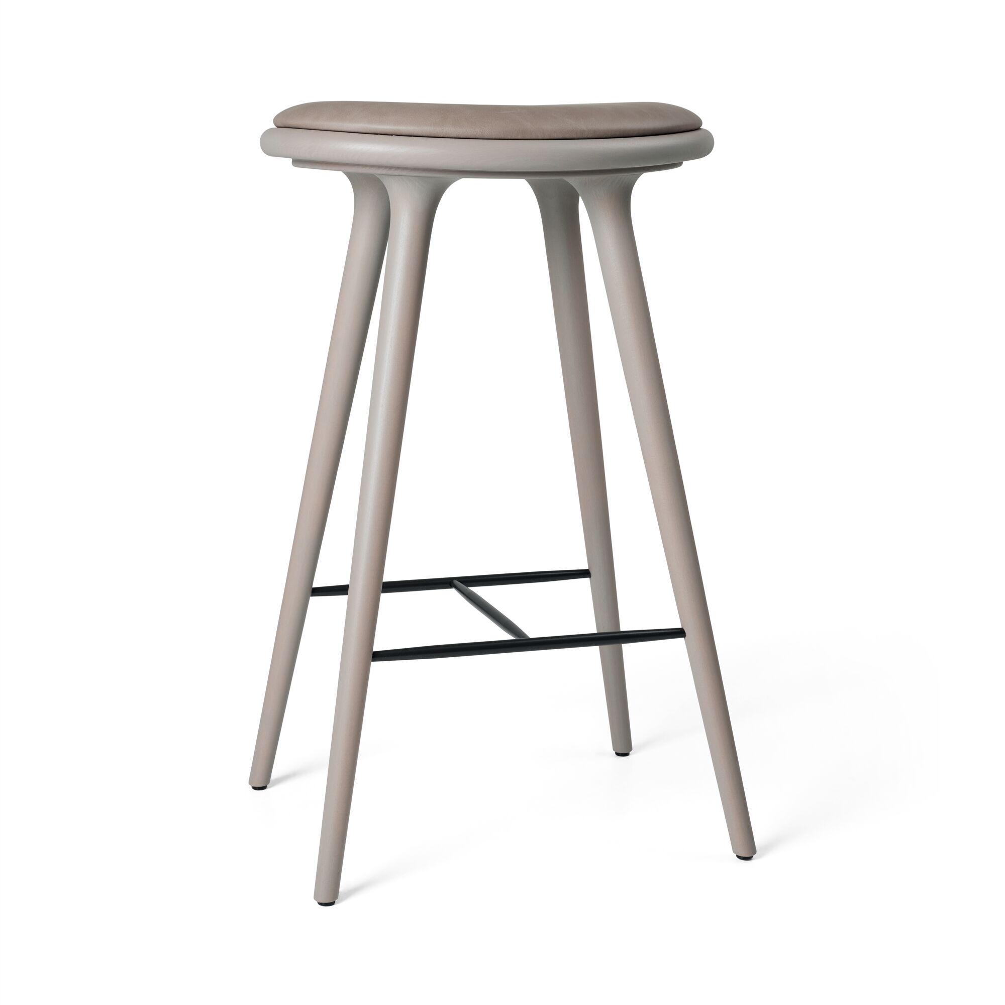 High Stool Barstol Grå Bøg/Brændt Grå Læder 74 cm