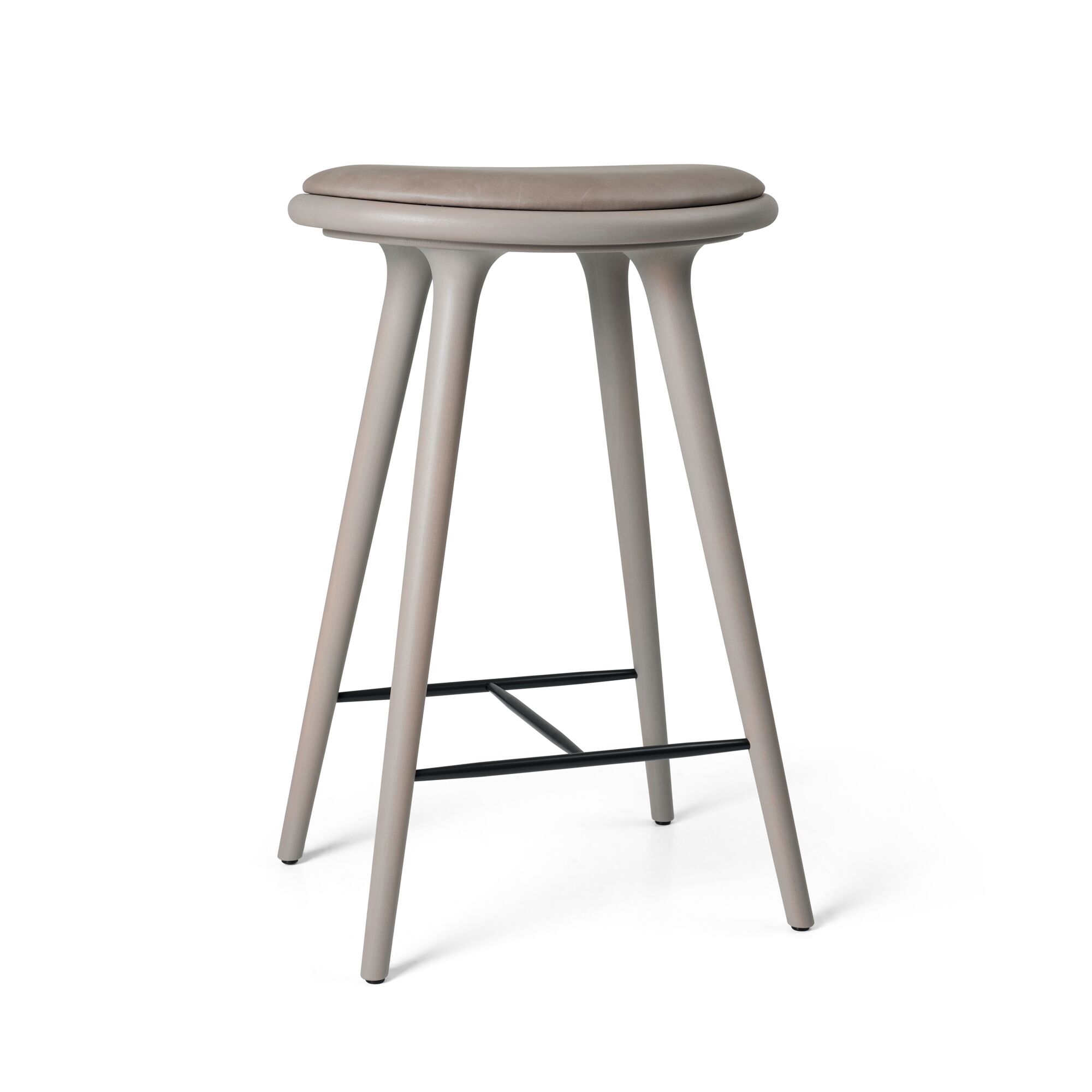 High Stool Barstol Grå Bøg/Brændt Grå Læder 69 cm