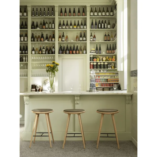 High Stool Bar Stool Gray Beech/Burnt Gray Leather 69 cm