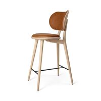 High Stool Bar Stool with Backrest Matt Oak/ Walnut Leather 74 cm