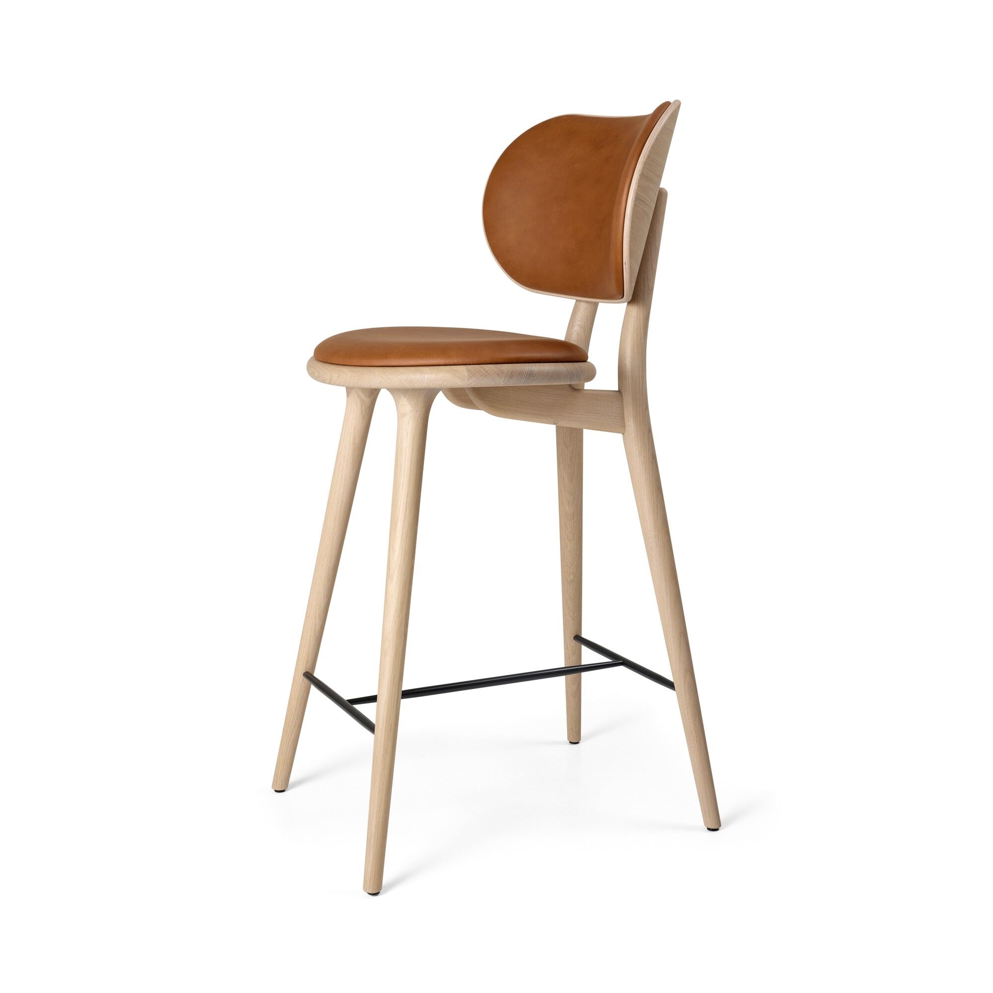 High Stool Barstol med Ryglæn Mat Eg/Valnød Læder 69 cm