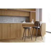 High Stool Bar Stool with Backrest Matt Oak/ Walnut Leather 69 cm