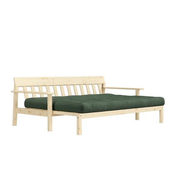 Unwind Sofa Bed Clear Lacquered Pine/756 Olive Green