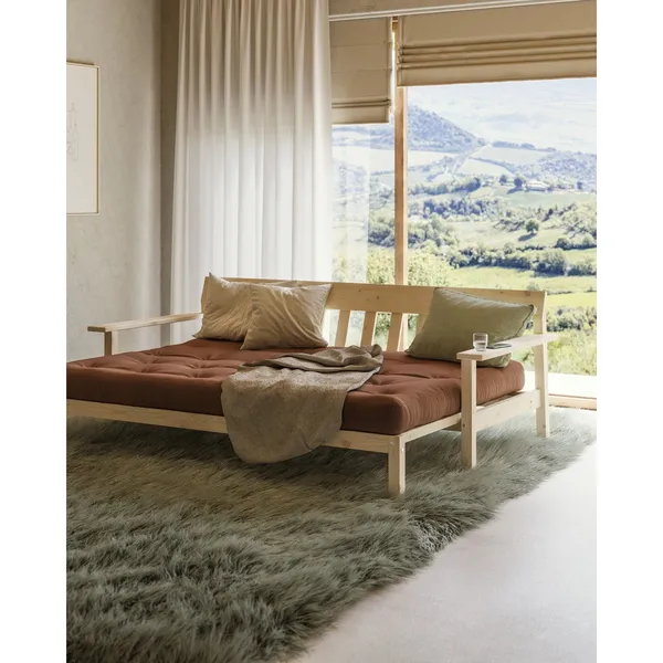 Unwind Sofa Bed Clear Lacquered Pine/757 Petrol Blue