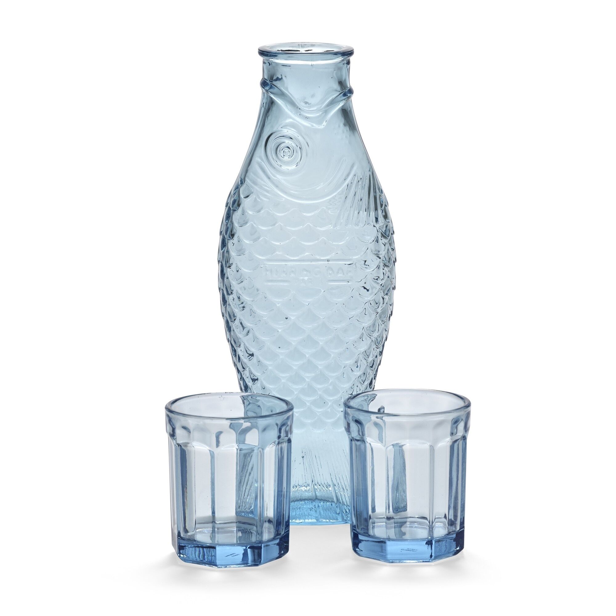 Poisson & Carafe à Poisson & 2 Verres M Bleu