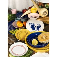 Feast Deep Plate White/ Dark Blue Stripes