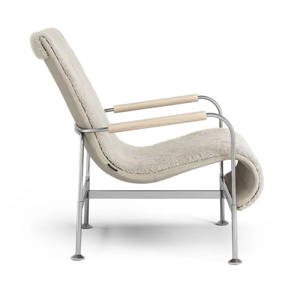 Schwedischer Schlangen-Sessel Chrom/ Schaffell Moonlight/Eiche