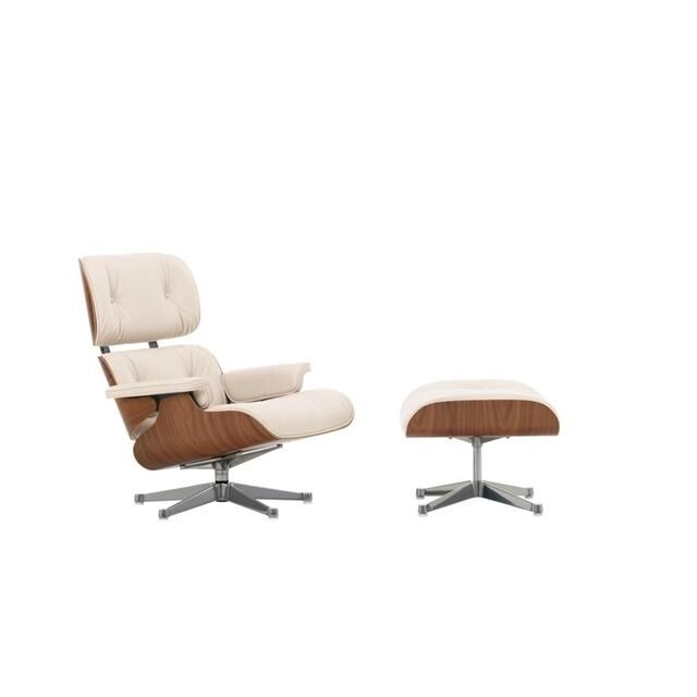 Eames Lnestol Med Ottoman Naturlig Valnd/72 Snow/Aluminium