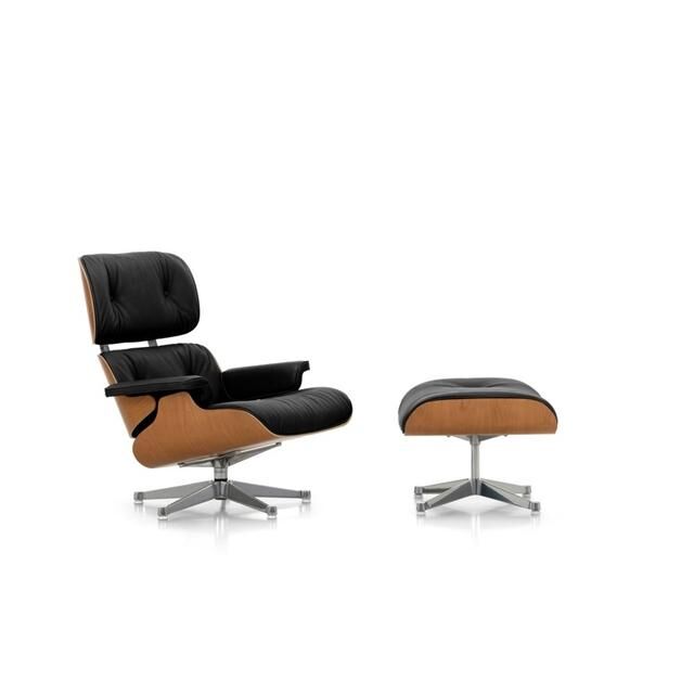 Eames Lnestol Med Ottoman Kirsebr/66 Nero/Aluminium