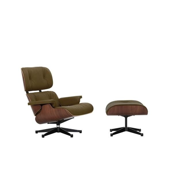 Eames Lnestol Med Ottoman Mrk Valnd/58 Khaki/Dyb Sort