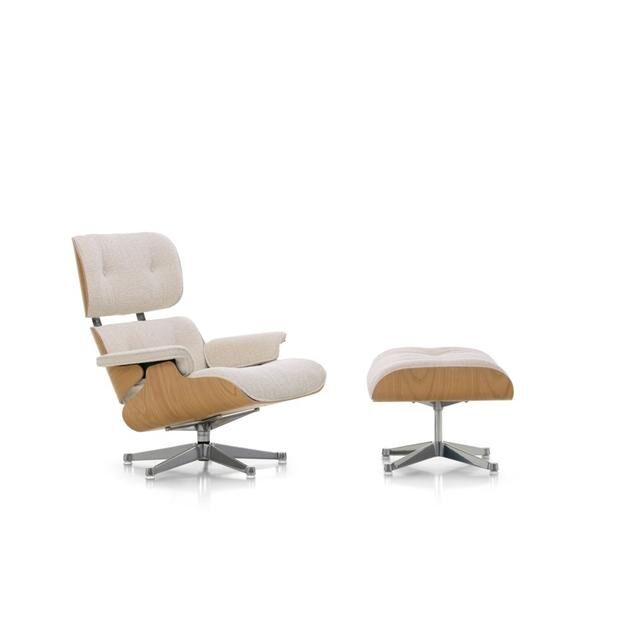 Eames Lnestol Med Ottoman Kastanje/01 Ivory/Pearl/Aluminium