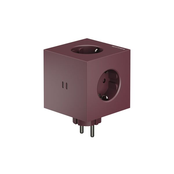Square 2 Socket Extender & Dual USBC 30W Mulberry Red (Bauhaus)