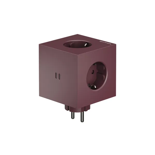 Square 2 Socket Extender & Dual USBC 30W Mulberry Red (Bauhaus)