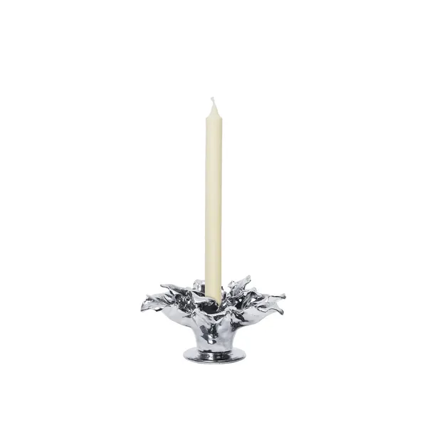 Holly Leaf Candle Holder Silver