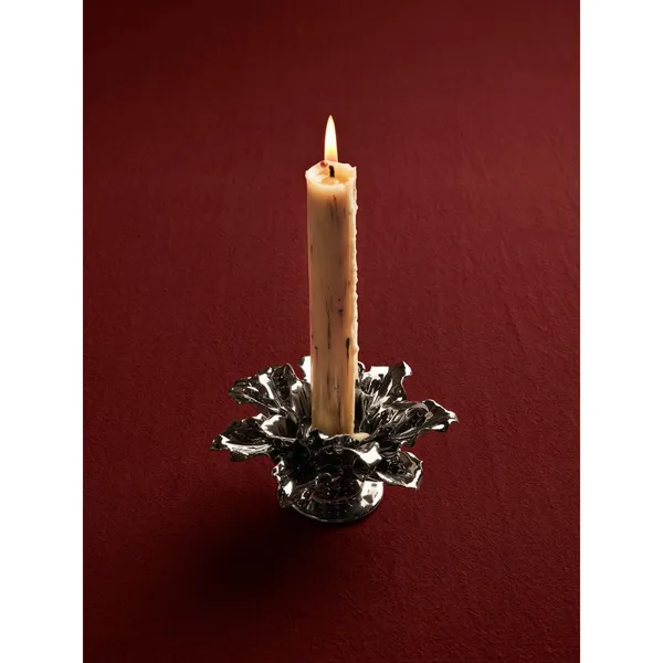 Holly Leaf Candle Holder Silver