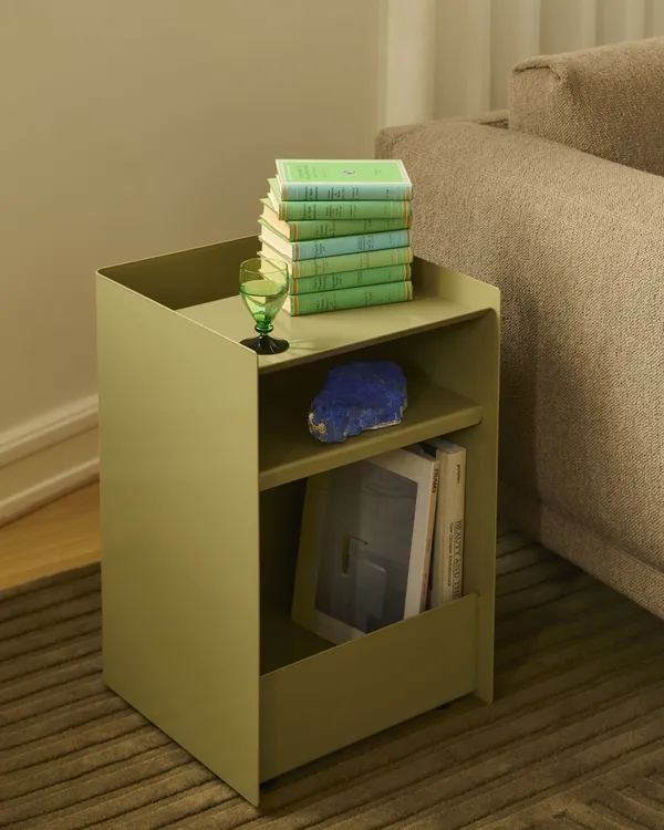 Folded Trolley H61.5 with Drawer Dark Beige Green