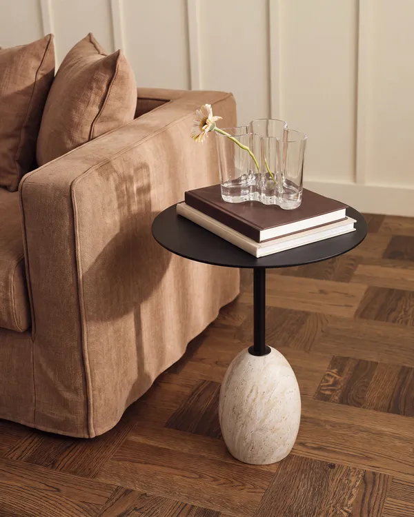 Shine Side Table Black/Travertine