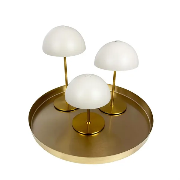 Along Mini draagbare tafellamp LED, set van 3 stuks met dienblad, beige/messing
