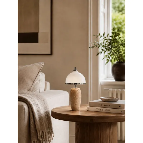 Eternal Moonlight Portable Lamp Ø12cm Travertine/Chrome