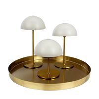 Along Mini draagbare tafellamp LED, set van 3 stuks met dienblad, beige/messing