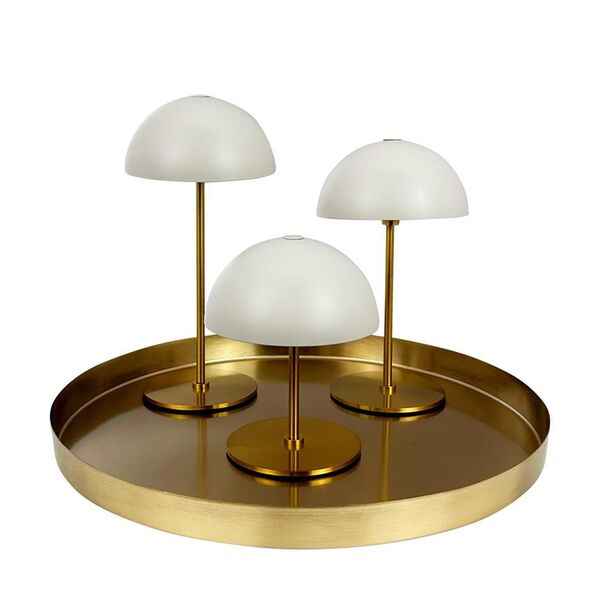 Along Mini draagbare tafellamp LED, set van 3 stuks met dienblad, beige/messing
