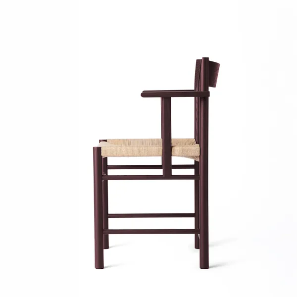 F-Chair Dining Chair With Armrest Burgundy Lacquer/Paper Cord