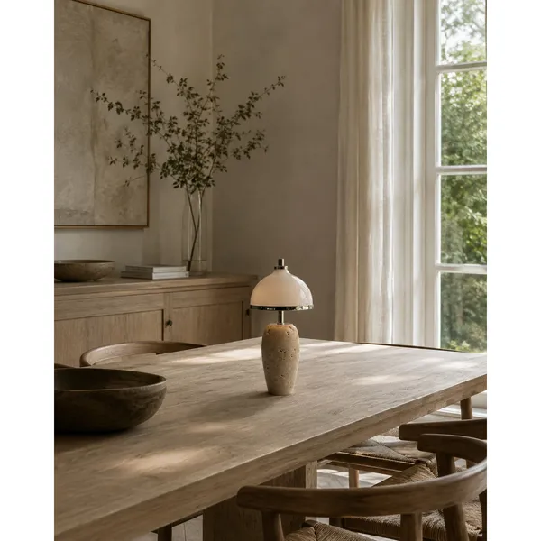 Eternal Moonlight Portable Lamp Ø12cm Travertine/Chrome