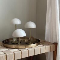 Along Mini draagbare tafellamp LED, set van 3 stuks met dienblad, beige/messing