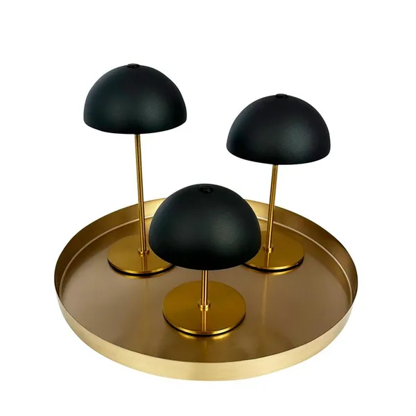 Along Mini draagbare tafellamp LED, set van 3 stuks met dienblad, zwart/messing