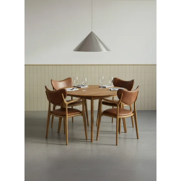 Salon Dining Chair Upholstered Oiled Oak/ Black Leather