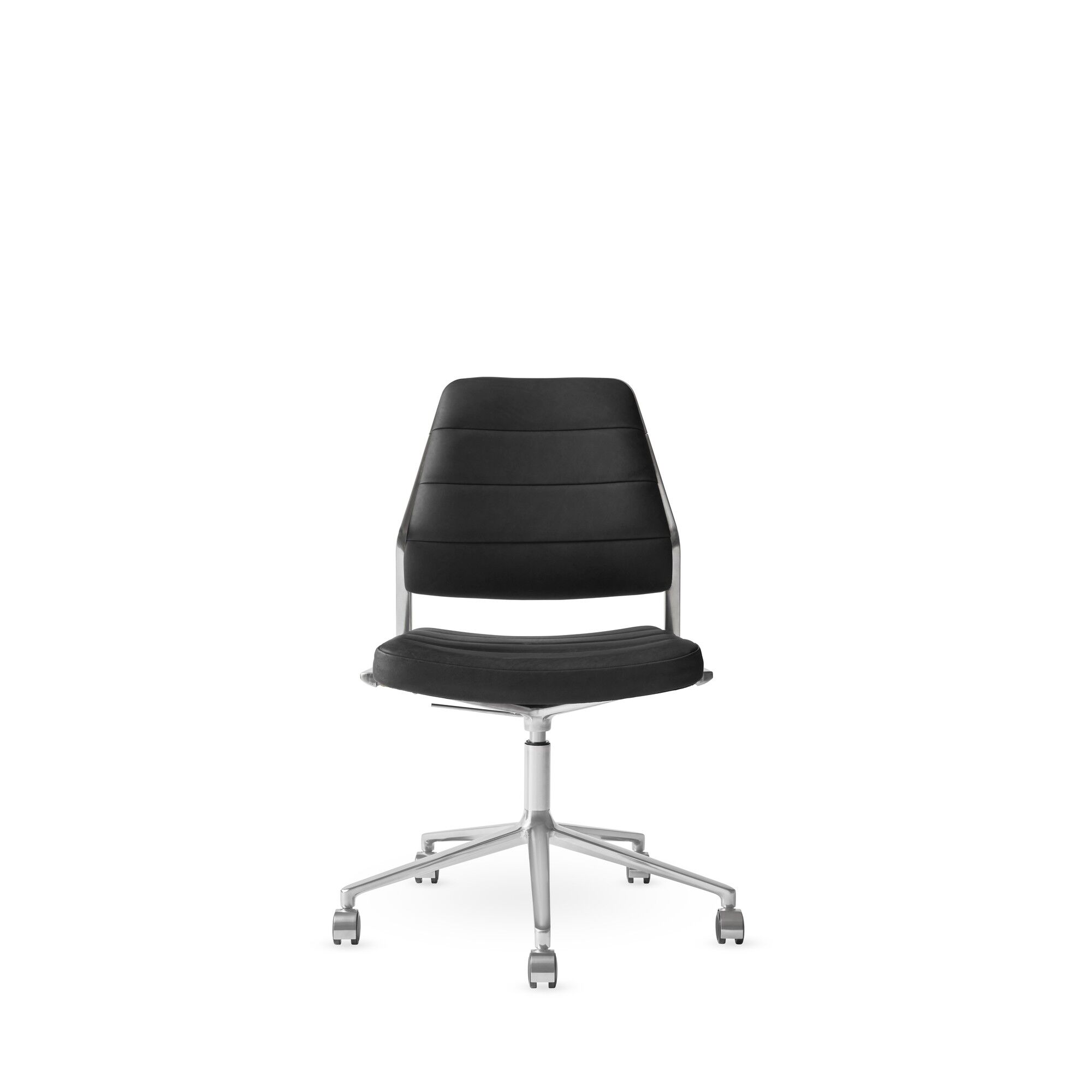 Vipp 454+ Svingstol med hjul Polert/Svart Skinn