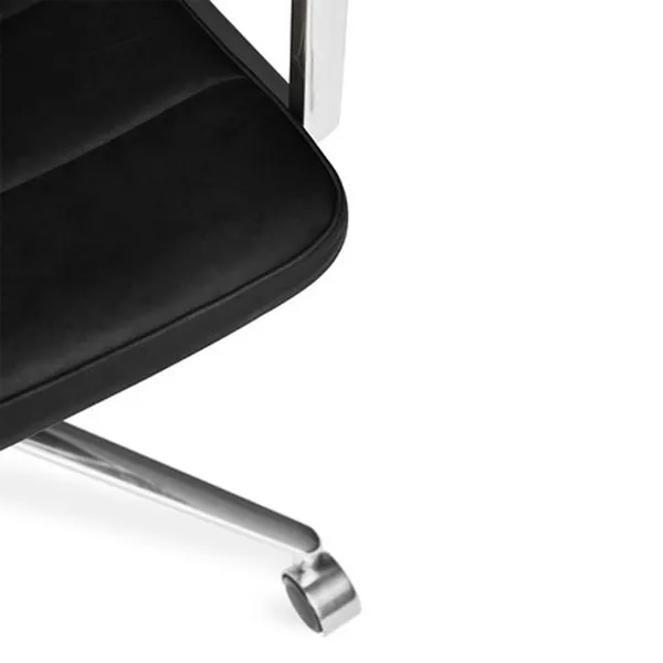 Vipp 455 Drehstuhl mit Rollen Poliert/Schwarzes Leder