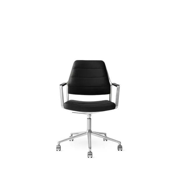 Vipp 455+ Drehstuhl mit Rollen Poliertes/Schwarzes Leder