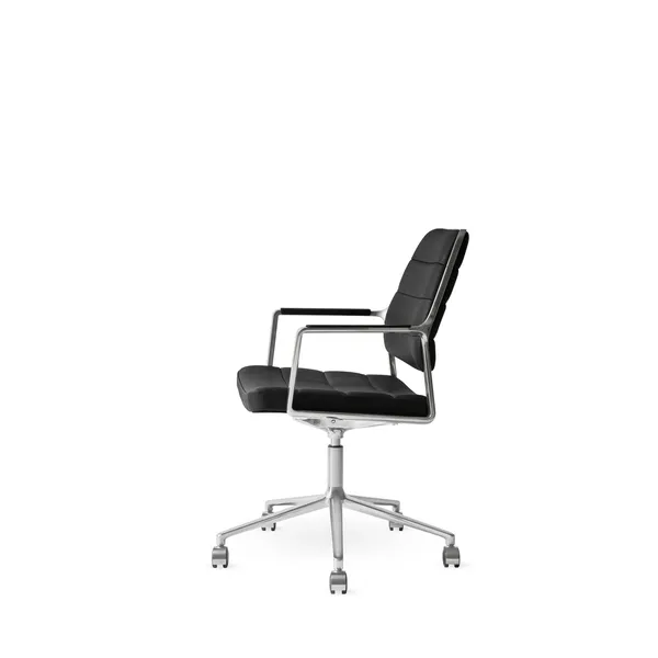 Vipp 455+ Drehstuhl mit Rollen Poliertes/Schwarzes Leder