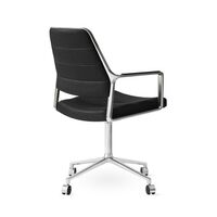 Vipp 455 Drehstuhl mit Rollen Poliert/Schwarzes Leder