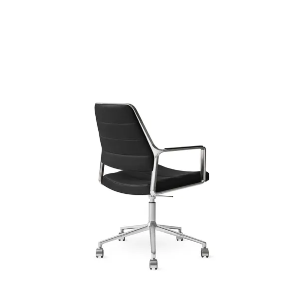 Vipp 455+ Drehstuhl mit Rollen Poliertes/Schwarzes Leder