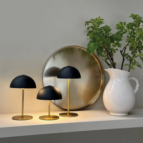 Along Mini draagbare tafellamp LED, set van 3 stuks met dienblad, zwart/messing