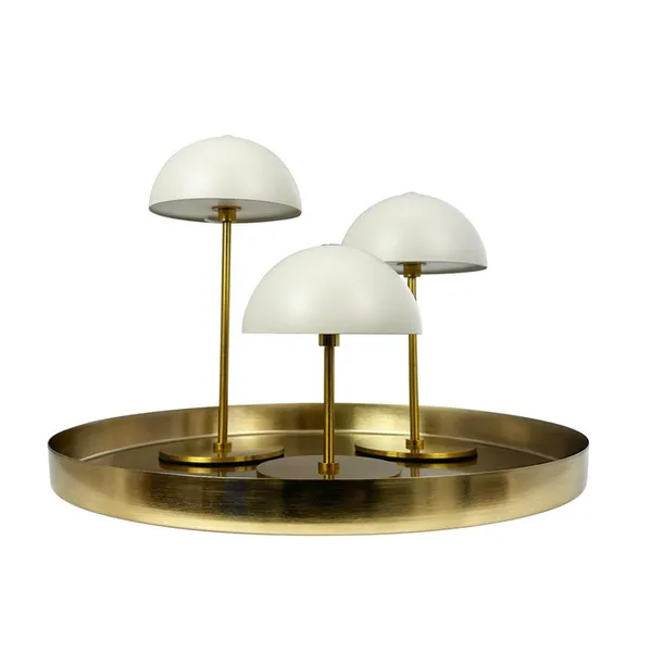 Along Mini draagbare tafellamp LED, set van 3 stuks met dienblad, beige/messing