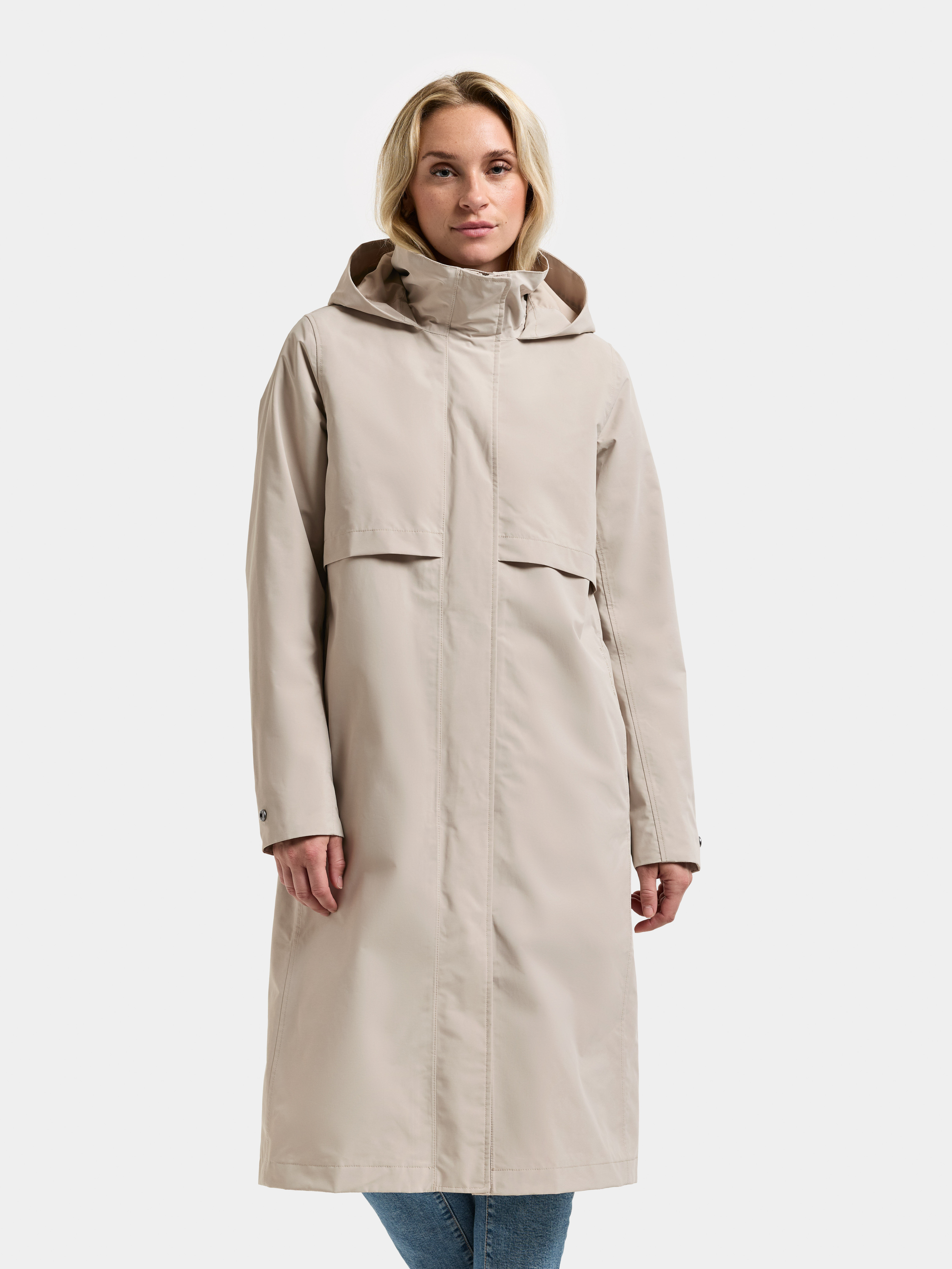 Didriksons Isolde regnjacka dam – Vattentät lång parkas, beige, 38