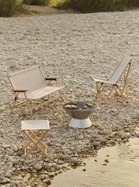 Outdoor Market Folding Chair Beige With Red Stripe