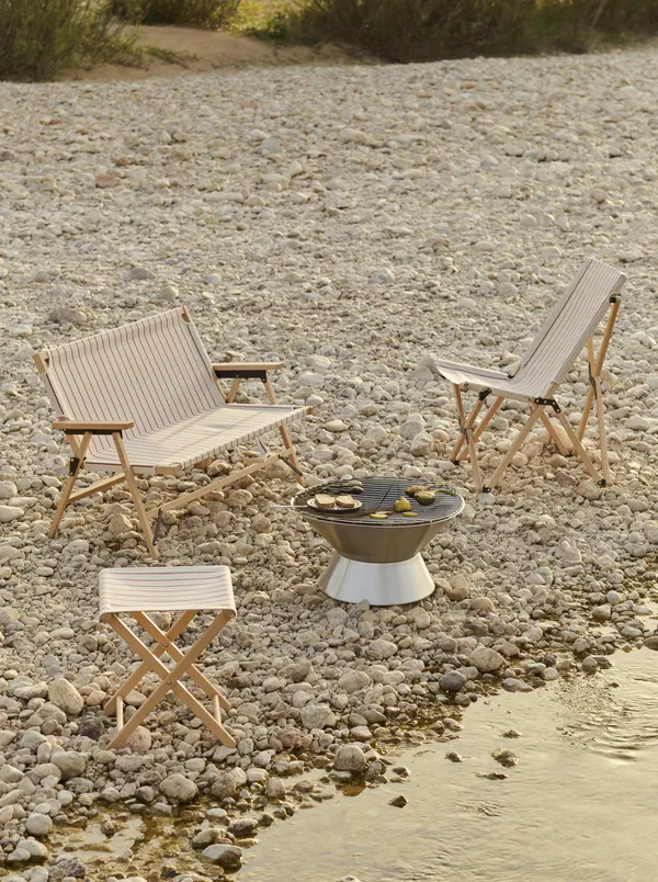 Outdoor Market Folding Chair Beige With Red Stripe