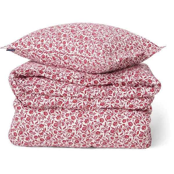 Flower Printed Cotton Sateen Bäddset Vit / Röd 220x220 cm